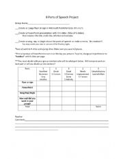 English Worksheet: 8 Parts of Speech Project