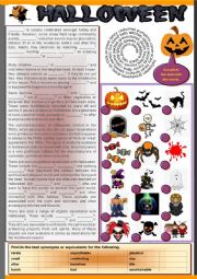 English Worksheet: Happy Halloween. Reading and gap-filling + pictionary and vocabulary ex + KEY