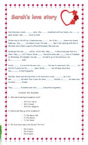 English Worksheet: Sarahlove story