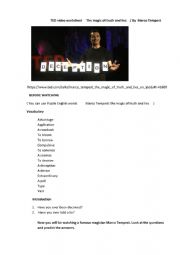 TED video worksheet  The Magic of Truth and Lies/ by Marco Tempest