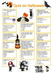 English Worksheet: Quiz on Halloween with keys