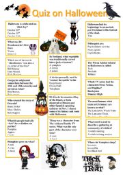 Quiz on Halloween with keys - ESL worksheet by Cariboo