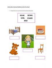 English Worksheet: Goldilock and the three bears before listening