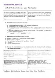 English Worksheet: HIGH SCHOOL MUSICAL WORKSHEET