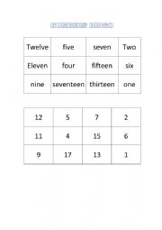 English Worksheet: Bingo numbers