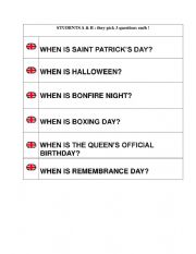 English Worksheet: UK celebrations-practicing dates