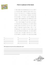English Worksheet: Places in the town wordsearch