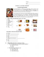 English Worksheet: Reading Activity about English Breakfast