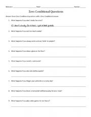 English Worksheet: Zero Conditional Questions