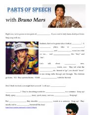 English Worksheet: Parts of Speech with Bruno Mars Youtube Listening Task