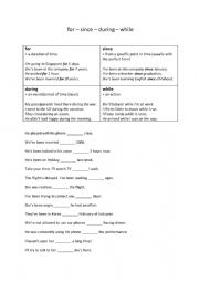 English Worksheet: for - since - during - while