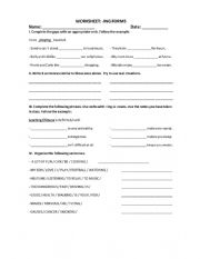 English Worksheet: ING Forms