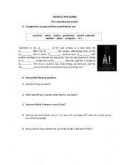 English Worksheet: Artificial Intelligence film questions
