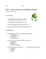 English Worksheet: Pixar in a Box Introduction to Storytelling