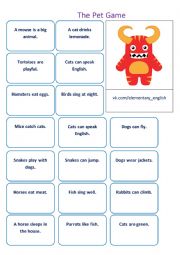English Worksheet: pet game