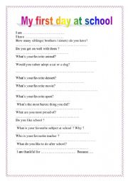 English Worksheet: my first day at school