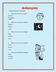 English Worksheet: Antonyms