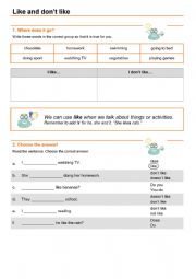 English Worksheet: Grammar Like and dont like