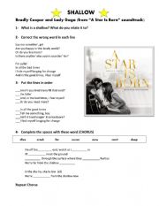 English Worksheet: Shallow (Lady Gaga and Bradley Cooper)