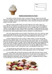 English Worksheet: Ice cream comprehension