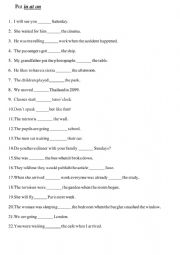 English Worksheet: prepositions at in to
