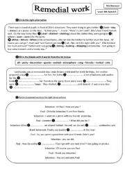 English Worksheet: REMEDIAL WORK 8