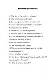 English Worksheet: Halloween Questionnaire