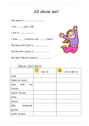English Worksheet: all about me