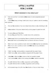 English Worksheet: FEW / A FEW / LITTLE / A LITTLE - Speaking