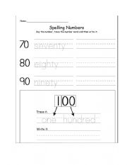English Worksheet: Tracing and writing the numbers
