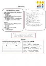 English Worksheet: ARTICLE RULES AND EXERCISES