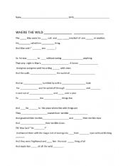 English Worksheet: Where The Wild things Are   CLOZE
