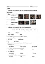 English Worksheet: Zero - Test to assess the Verb To Be based on a video