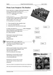 English Worksheet: Song Penny Lane 