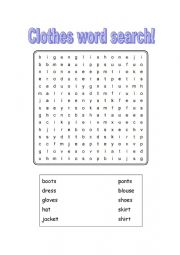English Worksheet: Clothes word search!