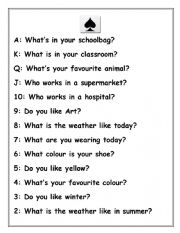 English Worksheet: questions to answer