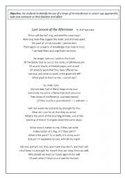 English Worksheet: Last Lesson of the Afternoon poem with questions