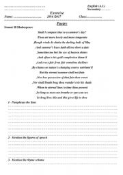 English Worksheet: poetry