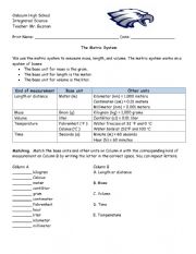 English Worksheet: Units of measurement