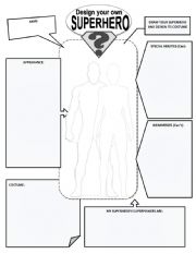 English Worksheet: CREATE AND DESIGN YOUR SUPERHERO WORKSHEET
