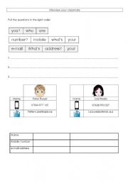 English Worksheet: interview your classmate
