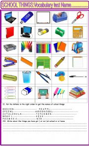 School things vocabulary test or activity