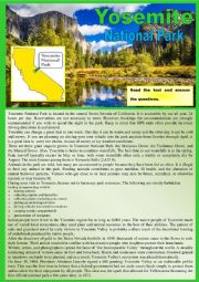 Yosemite National Park - Reading Comprehension or TEST + KEY