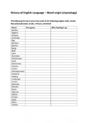 English Worksheet: Guessing word origin