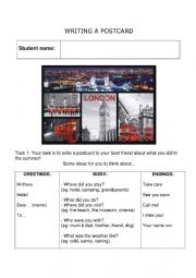 English Worksheet: Writing A Postcard Template