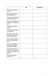 English Worksheet: Music and entertainment mingling activity