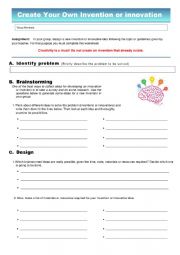 English Worksheet: Create your own invention or innovation 