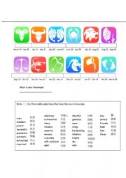 English Worksheet: what is your horoscope