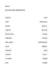 English Worksheet: Opposites