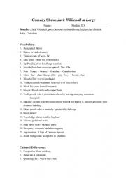 Jack Whitehall stand-up comedy Worksheet